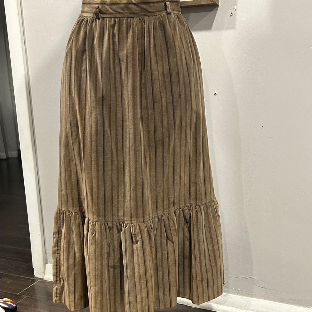Vintage Elegant Brown Striped Maxi Skirt